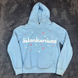 Blankanvas Spider Web Heart Hoodie Blue Streetwear Graphic Sweatshirt Medium